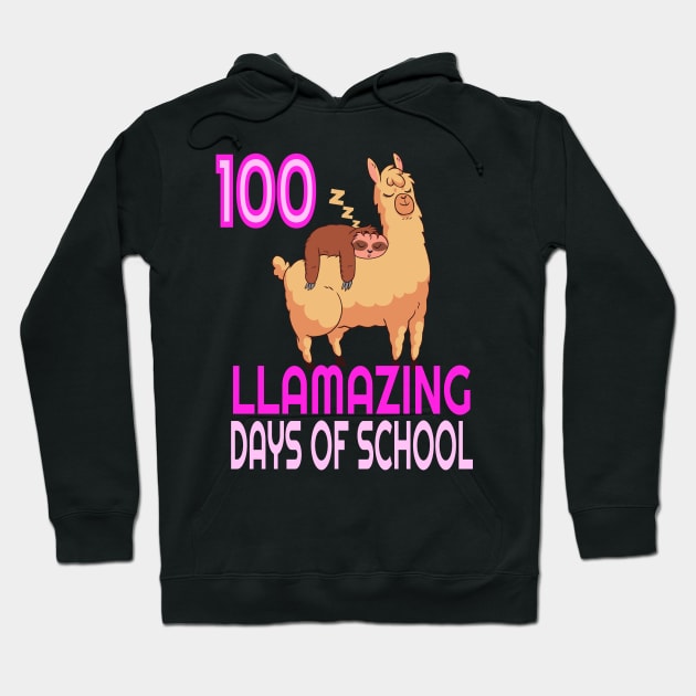 100 Llamazing Days Of School - Sloth Riding Llama print Hoodie by KnMproducts